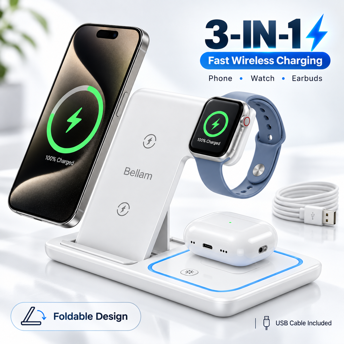 Bellam 3-in-1 Foldable Wireless Charging Station